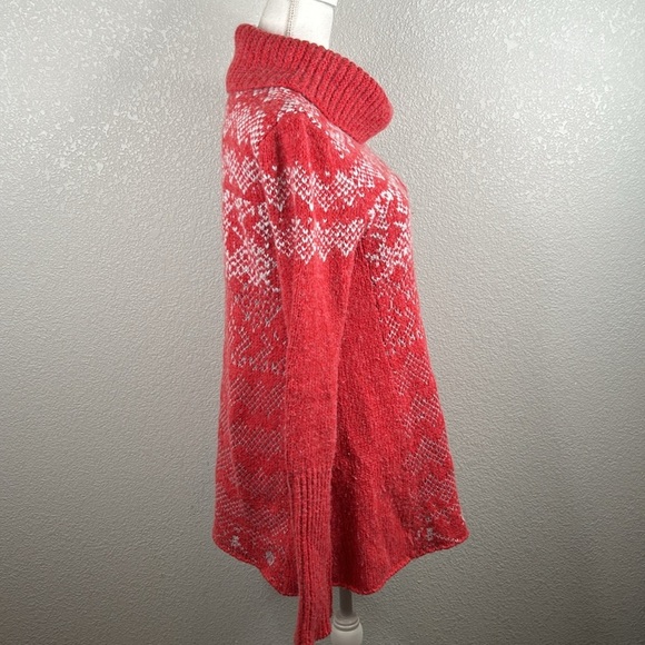 Free People Fair Isle Nordic Red & Cream Wool Blend Turtleneck Sweater Large - Picture 4 of 7